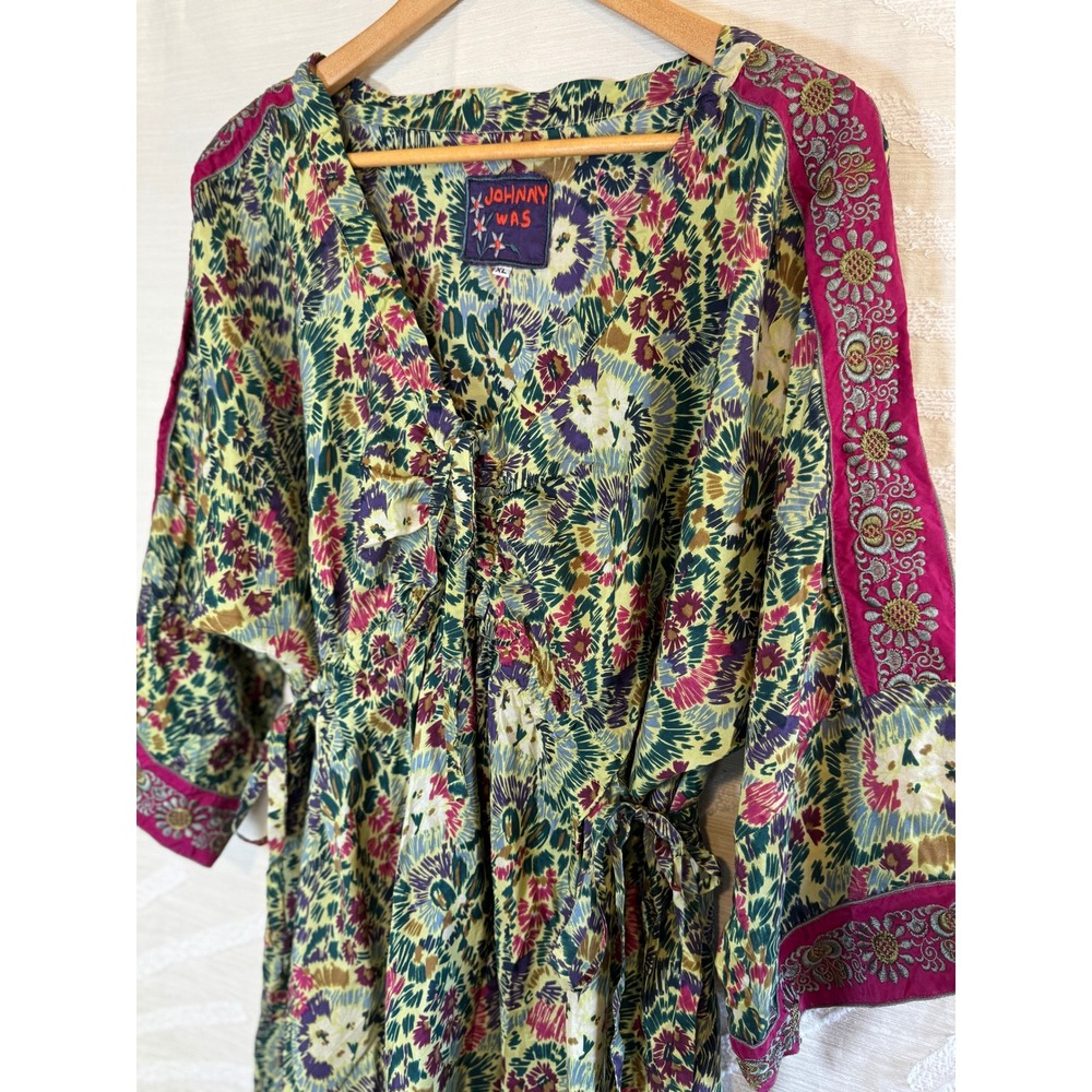 Johnny Was Women's XL Silk Floral Embroidered Boho Tunic Dress Top - Picture 9 of 9